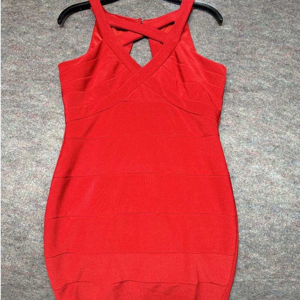 Windsor Red Sleeveless V-Neck Midi Bodycon Dress Women’s Size L Solid